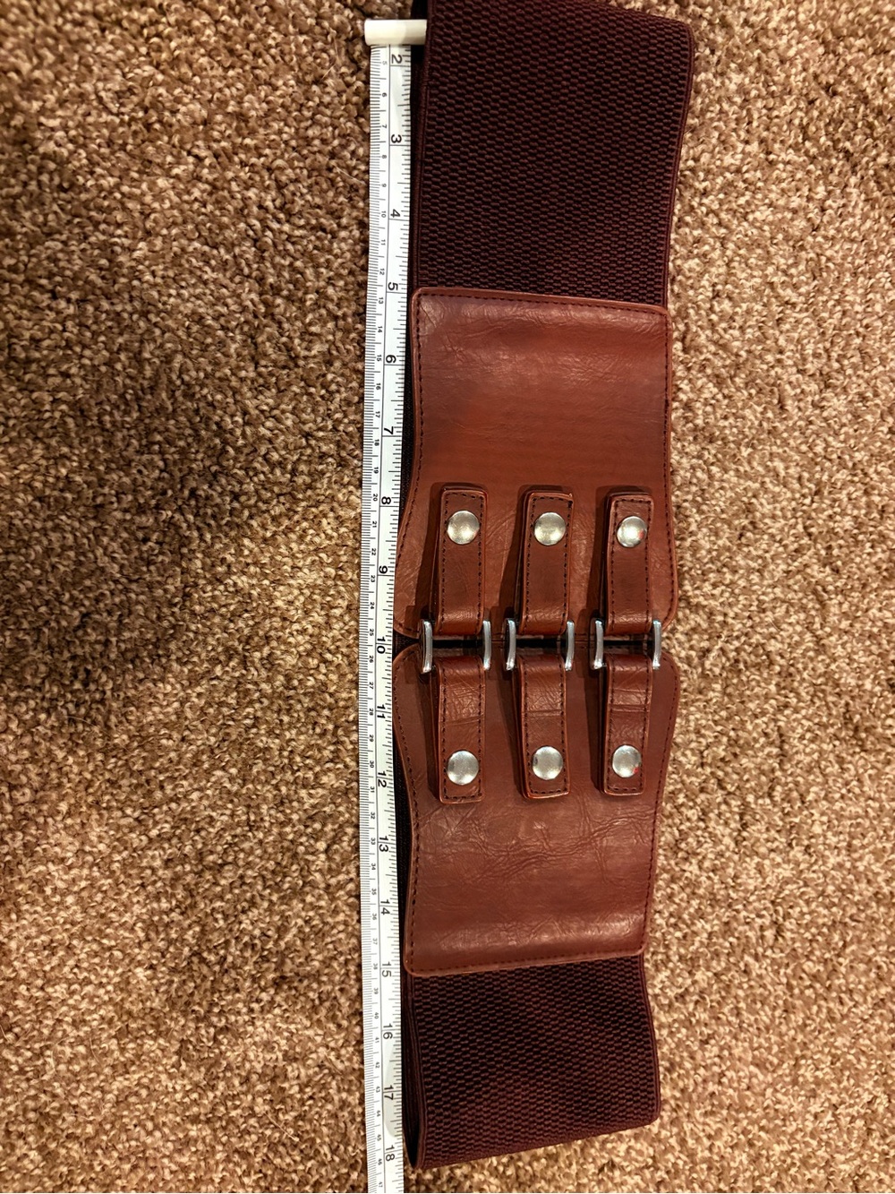 Dark Brown Elastic Leather-Accent Waist Belt - Picture 3 of 4